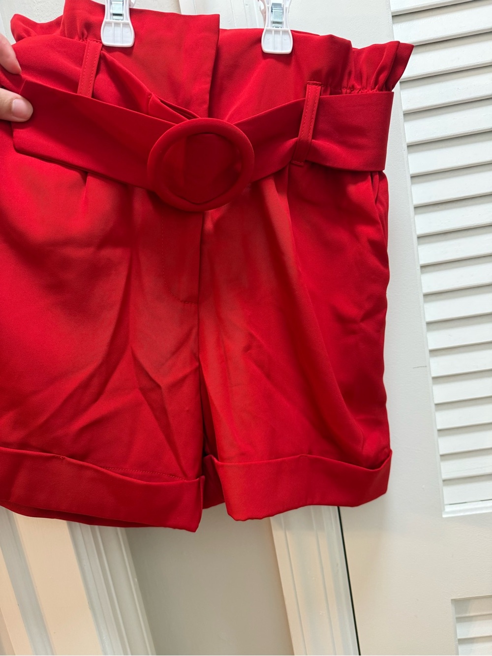 High-Rise Red Paperbag Belted Women's Shorts